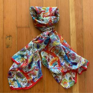 NWOT Sevya Scarf Vibrant Multicolor Bird & Floral Print Fabric 57”x20”